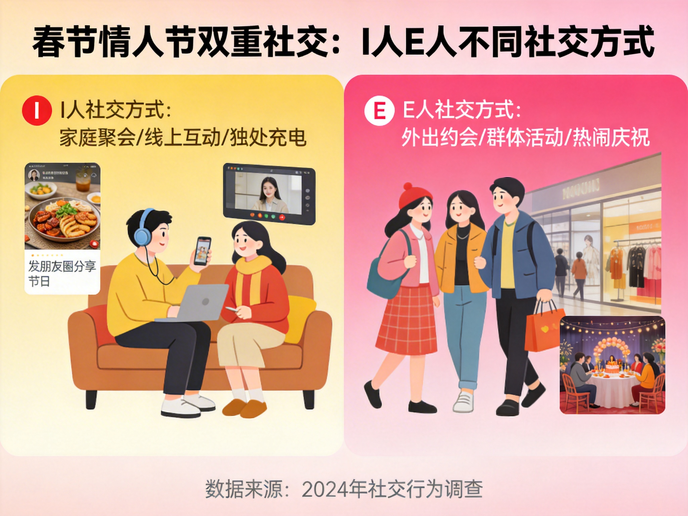  情人节撞春节！MBTIer的「社交自由指南」：I人躲清净，E人忙赶场，怎么选都对✨